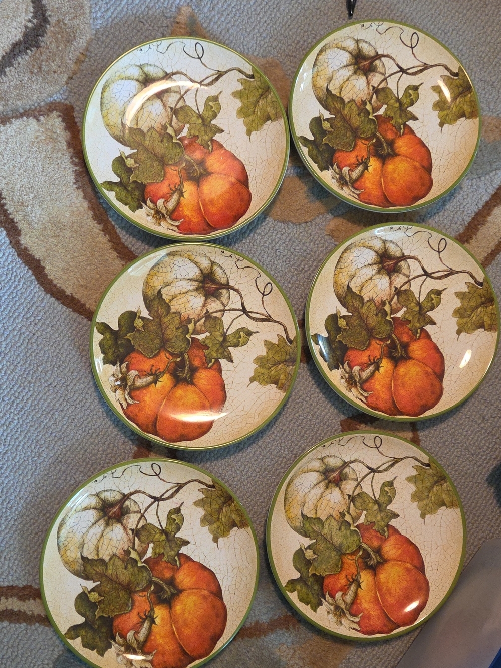 Pier 1 Harvest Garden Decorative Plates - Set of 6 - Orange & Green